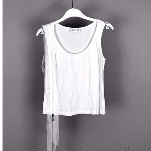 Tuzzi Zipper Mesh Detail Tank Top White Sleeveless Scoop Neck Jersey